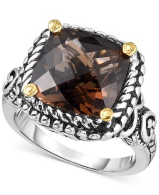 Macy's - Smoky Quartz (6 ct. t.w.) Ring in Sterling Silver and 14k Gold