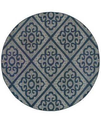 Oriental Weavers - Marina 3804B Navy/Ivory 7'10" Indoor/Outdoor Round Area Rug
