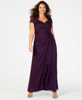 Betsy & Adam - Plus Size Sequined-Lace Ruched Gown