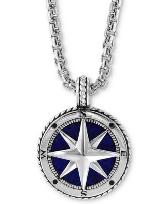 EFFY Collection - Men's Lapis Lazuli (14-1/2mm) Compass 22" Pendant Necklace in Sterling Silver