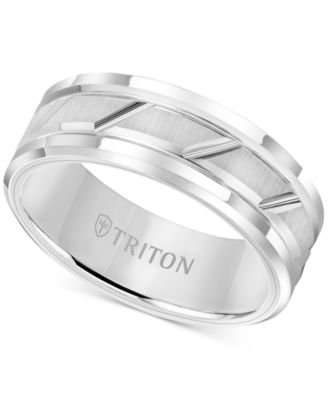 Triton - Men's White Tungsten Carbide Ring, 8mm Diamond-Cut Wedding Band
