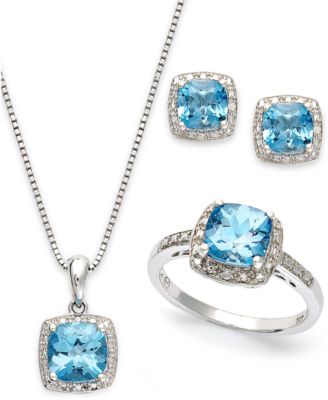 Macy's Brand - Sterling Silver Jewelry Set, Blue Topaz (5-7/8 ct. t.w.) and Diamond Accent Necklace, Earrings and Ring Set