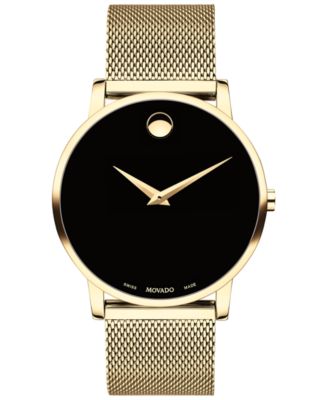 Movado - Men's Swiss Museum Gold-Tone PVD Stainless Steel Mesh Bracelet Watch 40mm