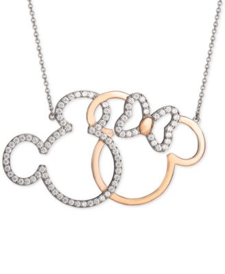 Disney - Cubic Zirconia Mickey and Minnie 18" Pendant Necklace in Sterling Silver and 18k Gold-Plate Over Sterling Silver