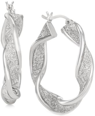 Macy's Brand - Glitter Twist Hoop Earrings in Sterling Silver