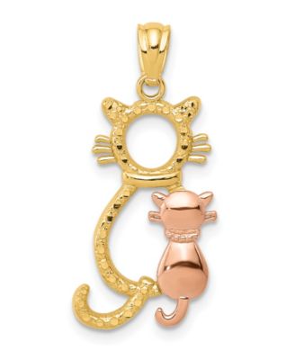 Macy's Brand - Sitting Cats Pendant in 14k Yellow and Rose Gold