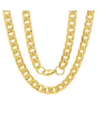 STEELTIME - Men's 18 k Gold Plated Stainless Steel Accented 10mm Figaro Chain link 24" from