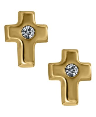 Macy's Brand - Children's Cubic Zirconia Cross Earringst in 14k Yellow Gold