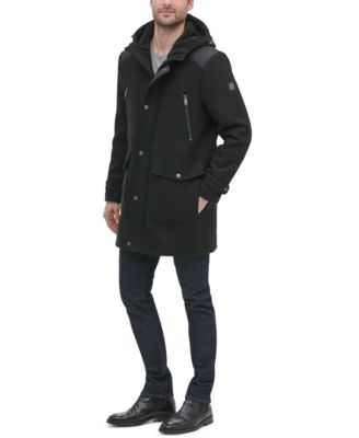 kenneth cole hooded mixed media coat