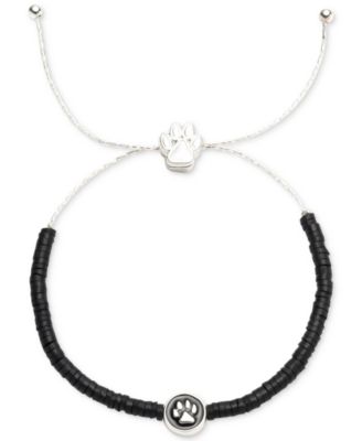 Pet Friends Jewelry - Silver-Tone Paw Charm Black Bead Slider Bracelet