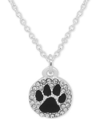 Pet Friends Jewelry - Silver-Tone Black Paw Pav&eacute; Pendant Necklace