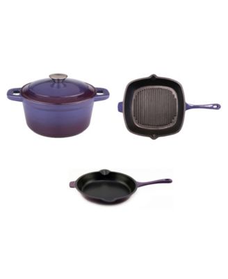 Calvin Klein - Neo Cast Iron 3pc Set : Grill Pan, Fry Pan & 3Qt Dutch Oven, Purple