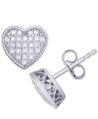 Macy's - Diamond (1/4 ct. t.w.) Pave Heart Stud Earrings in Sterling Silver