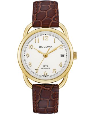 Bulova - Women's Swiss Automatic Joseph Brown Leather Strap Watch 34.5mm