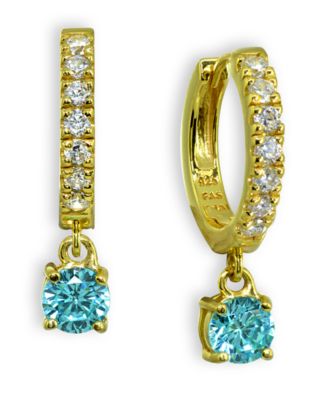 Giani Bernini - Clear & Blue Cubic Zirconia Dangle Drop Huggie Hoop Earring in 18k Gold Plated Sterling Silver