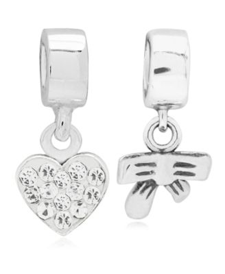 Rhona Sutton - Children's Heart Bow Drop Charms - Set of 2 in Sterling Silver