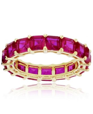 Macy's Brand - Red Princess Cut Cubic Zirconia Eternity Band in 14k Yellow Gold Plated Sterling Silver