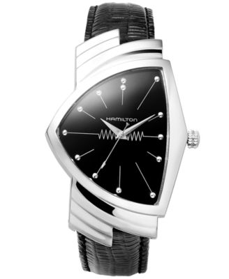 Hamilton - Watch, Men's Swiss Ventura Black Leather Strap 27mm H24411732