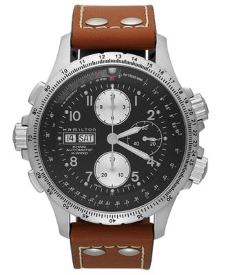 Hamilton - Watch, Men's Swiss Automatic Chronograph Khaki X-Wind Brown Leather Strap 44mm H77616533