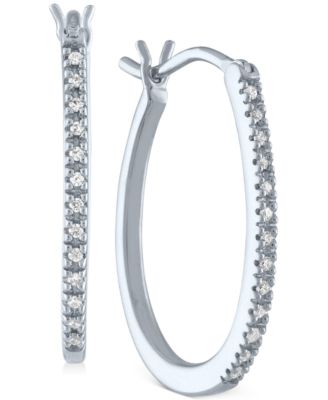 Macy's Brand - Diamond Oval Hoop Earrings (1/10 ct. t.w.) in Sterling Silver