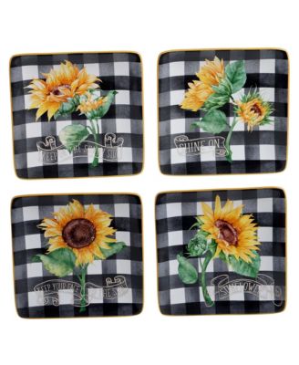 Certified International - Sunflower Fields 4-Pc. Canape Plates asst.