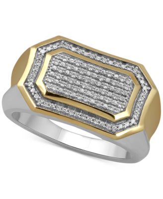 Macy's Brand - Men's Diamond Pav&eacute; Cluster Ring (1/5 ct. t.w.) in Sterling Silver & 18k Gold-Plate