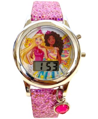 Accutime - Kid's Barbie Digital Pink Glitter Silicone Strap Watch 34mm