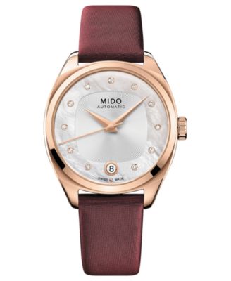 Mido - Women's Swiss Automatic Belluna Royal Lady Diamond (1/20 ct. t.w.) Brown Leather Strap 33mm