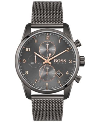 BOSS - Men's Skymaster Chronograph Gray Stainless Steel Mesh Bracelet Watch 44mm