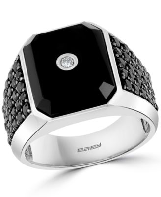 EFFY Collection - Men's Onyx, Black Spinel & Diamond (1/20 ct. t.w.) Ring in Sterling Silver