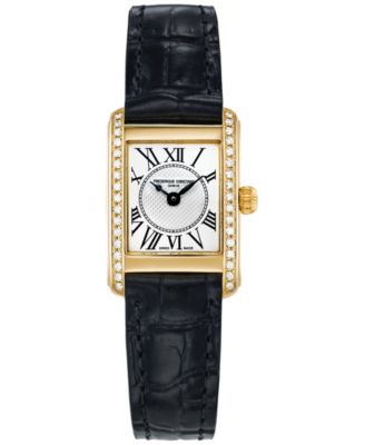 Frederique Constant - Women's Swiss Classics Carree Diamond (3/8 ct. t.w.) Black Leather Strap Watch 23mm
