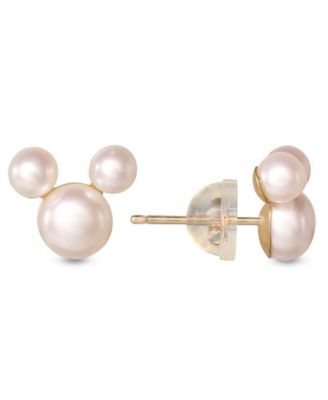 Disney - Children's Cultured Freshwater Pearl Mickey Mouse Stud Earrings in 14k Gold