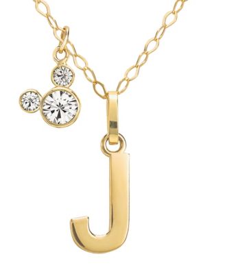 Disney - Mickey Mouse Initial 18" Pendant Necklace with Cubic Zirconia in 14k Yellow Gold