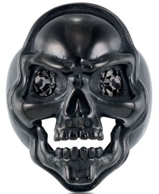 Andrew Charles by Andy Hilfiger - Men's Cubic Zirconia Skull Ring in Black Ion-Plated Stainless Steel