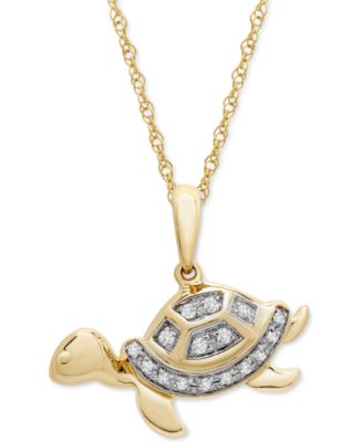 Wrapped - Diamond Turtle 18" Pendant Necklace (1/20 ct. t.w.) in 10k Gold
