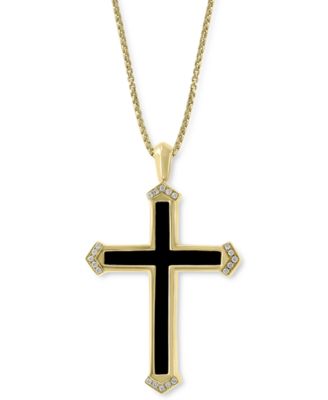 EFFY Collection - Men's Onyx & Diamond (1/10 ct. t.w.) Cross 22" Pendant Necklace in 14k Gold