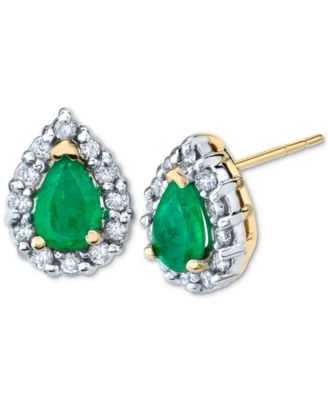 Macy's Brand - Emerald (3/4 ct. t.w.) & Diamond (1/4 ct. t.w.) Stud Earrings in 14k Gold