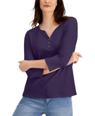 Karen Scott - 3/4-Sleeve Henley Shirt