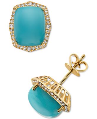 EFFY Collection - Turquoise (10x8mm) & Diamond (1/4 ct. t.w.) Stud Earrings in 14k Gold