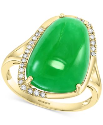 EFFY Collection - Jade (17x12mm) & Diamond (1/10 ct. t.w.) Statement Ring in 14k Gold