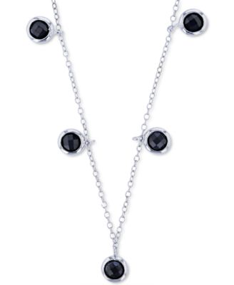 Macy's - Black Spinel Bezel Dangle 18" Statement Necklace (1-3/8 ct. t.w.) in Sterling Silver
