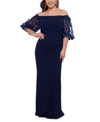 XSCAPE - Plus Size Off-The-Shoulder Embellished-Sleeve Gown