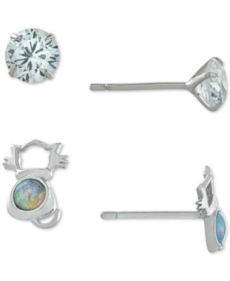 Giani Bernini - 2-Pc. Set Cubic Zirconia & Simulated Opal Cat Stud Earrings in Sterling Silver