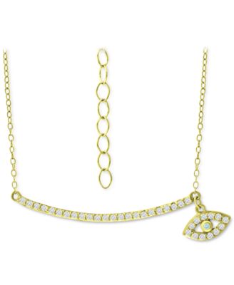 Giani Bernini - Cubic Zirconia Curved Bar & Evil Eye Pendant Necklace, 16" + 2" extender