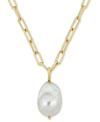 Macy's - Cultured Freshwater Baroque Pearl (13-14mm) Solitaire 18" Pendant Necklace in 18k Gold-Plated Sterling Silver