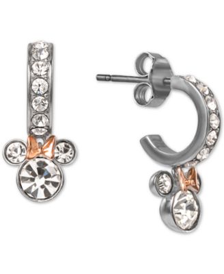 Disney - Crystal Minnie Mouse Dangle Hoop Earrings in Sterling Silver & 18k Rose Gold-Plate