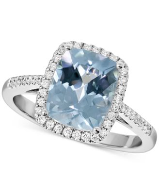 Macy's Brand - Aquamarine (2-1/2 ct. t.w.) & Diamond (1/5 ct. t.w.) Halo Ring in 14k White Gold