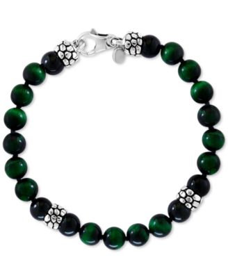 EFFY Collection - Men's Green Tiger Eye & Onyx Bead Bracelet in Sterling Silver