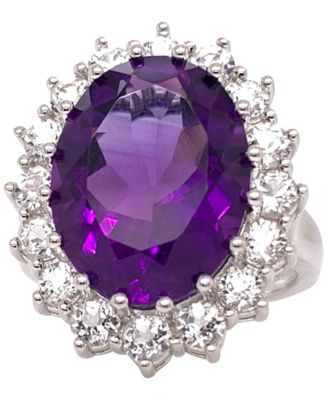 Macy's Brand - Amethyst (10 ct. t.w.) & White Topaz (2 ct. t.w.) Oval Halo Ring in Sterling Silver (Also in Mystic Quartz & Green Quartz)