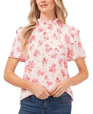 CeCe - Blooming Romance Flutter-Sleeve Top